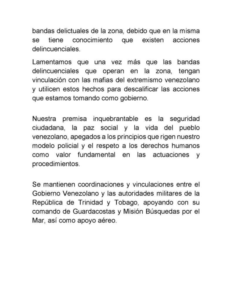 Maduro dijo que Naufragio en Güiria - Primer Informe