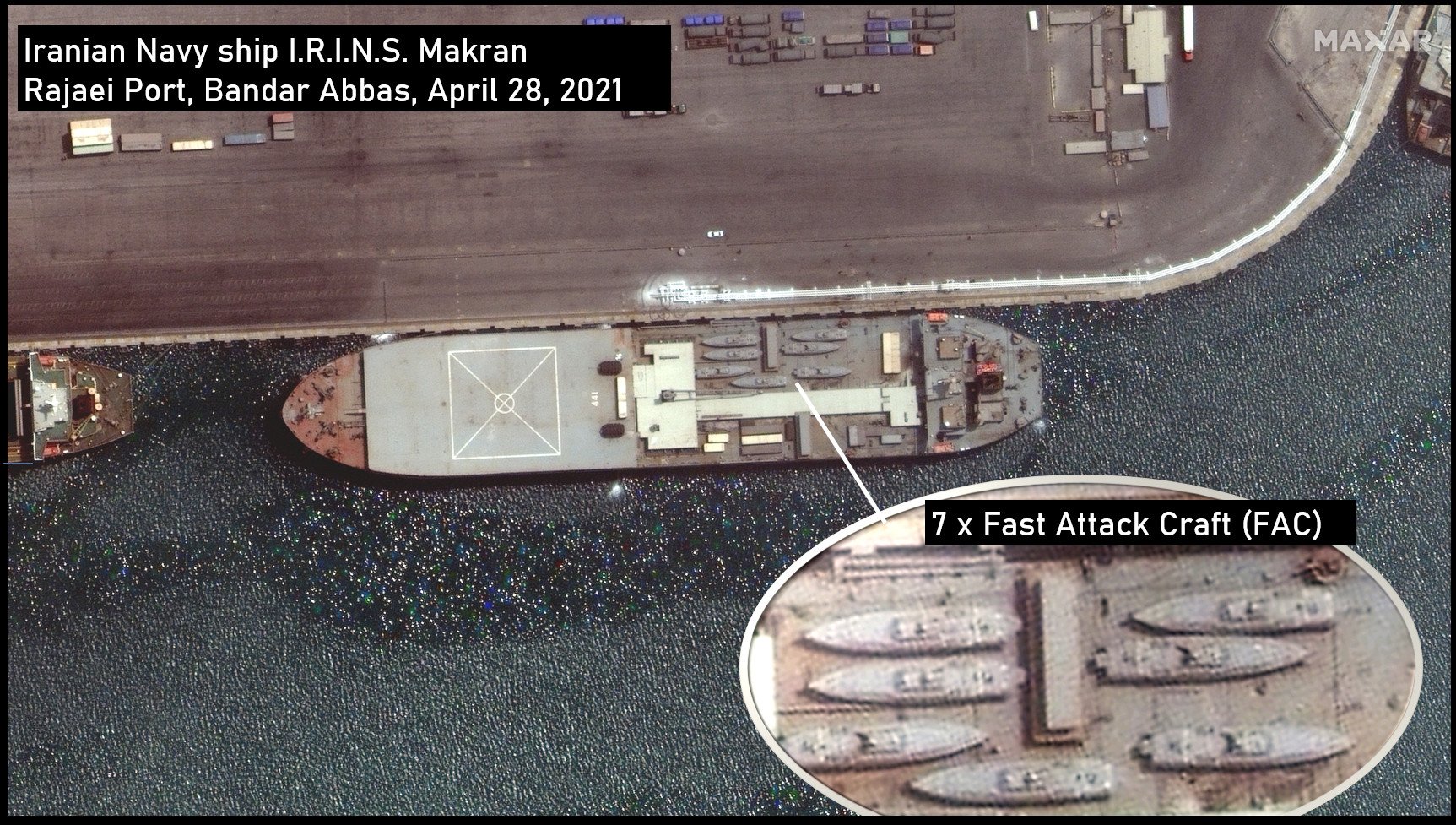 Foto satelital revela la carga del barco militar iraní rumbo a Venezuela